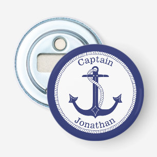 Nautical Anker Navy Blue Captain gepersonaliseerd Button Flesopener