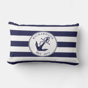 Nautical Anker Navy Blue en White Stripes Familie Buitenkussen