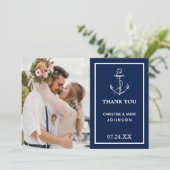Nautical Anker Navy Blue Foto Bedankkaart (Staand voorkant)