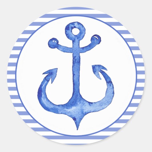 Nautical Anker - Navy Blue Gestreept Ronde Sticker (Voorkant)