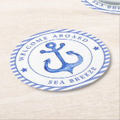 Nautical Anker & Navy Blue Gestreept w. Bootnaam Ronde Kartonnen Onderzetter (Gebogen)