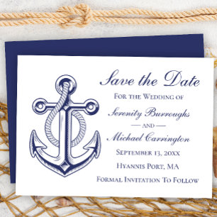 Nautical Anker Navy Blue Save the Date Wedding Kaart