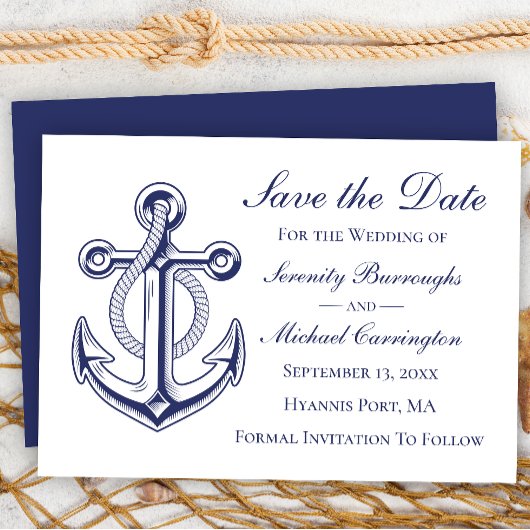 Nautical Anker Navy Blue Save the Date Wedding Kaart