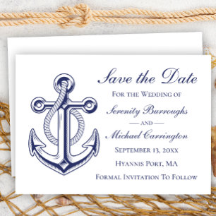 Nautical Anker Navy Blue Save the Date Wedding Kaart