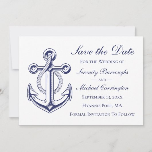 Nautical Anker Navy Blue Save the Date Wedding Kaart (Voorkant)