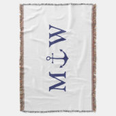 Nautical anker navyblauw wit koppel monogram deken (Voorkant Verticaal)