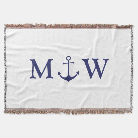 Nautical anker navyblauw wit koppel monogram deken (Voorkant)