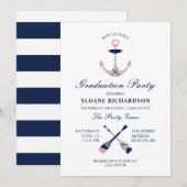 Nautical Anker & Oars Navy Roze Afstudeerfeest Kaart (Voorkant / Achterkant)