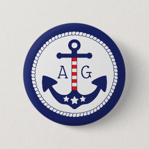 Nautical Anker Patriottische Sterren & Strepen Mon Ronde Button 5,7 Cm