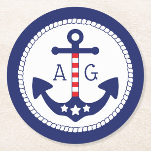 Nautical Anker Patriottische Sterren & Strepen Mon Ronde Kartonnen Onderzetter