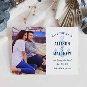 Nautical Anker Poederblauw Foto Bruiloft Save The Date
