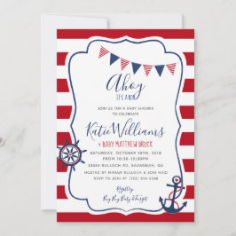 Nautical Anker Rood Wit Blauw Jongen Baby Uitnodig Kaart