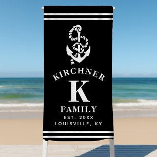 Nautical Anker Strandhuis Familienaam Zwart Strandlaken