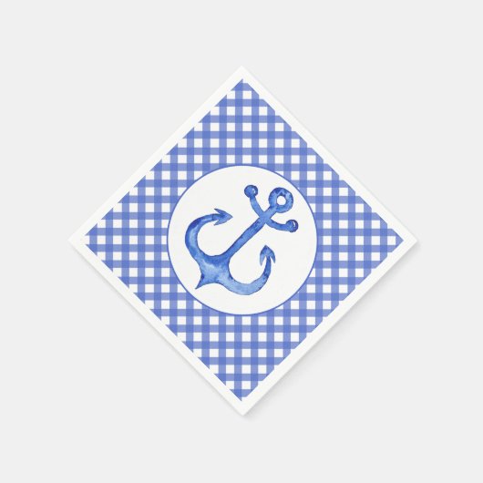 Nautical Anker Thema - Navy Blauw Geruite Papieren Servetten (Hoek)