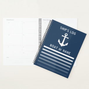 Nautical anker uw scheepshout log blauw planner