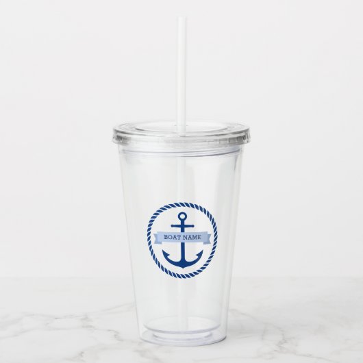 Nautical ankertouwgrensbootnaam op banner acryl drinkbeker (Voorkant)