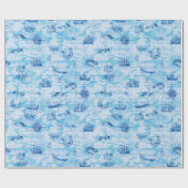 Nautical Antiek Map Zee Monsters Ship Anchor Blue Cadeaupapier (Vlak)