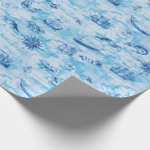 Nautical Antiek Map Zee Monsters Ship Anchor Blue Cadeaupapier (Hoek)