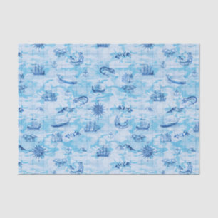 Nautical Antiek Map Zee Monsters Ship Anchor Blue Tissuepapier