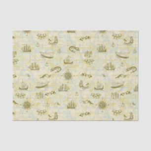 Nautical Antiek Map Zee Monsters verschepen Anchor Tissuepapier