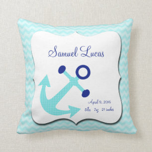 Nautical Aqua Anchor Chevron Keepslag Pillow Kussen
