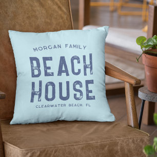 Nautical Aqua Blue & White Beach House Kussen
