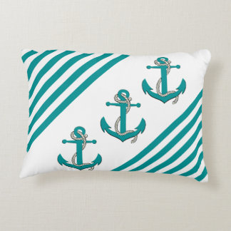 Nautical Aqua Ship/Boat Anchor/knot/Aqua stripes Accent Kussen