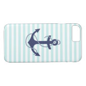 Nautical Aqua & White Stripes Navy Blue Anchor Case-Mate iPhone Case (Achterkant (Horizontaal))