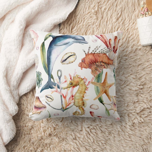 Nautical Aquatic Life Pattern / Sierkussen (Deken)