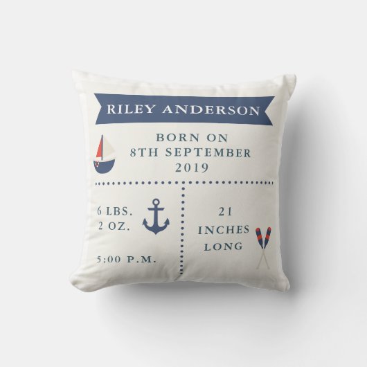 Nautical Baby Birth Announcement Pillow Kussen (Voorkant)