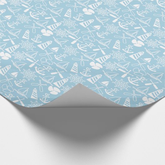 Nautical Baby Blue Anchors Sailboat Wrapping Paper Cadeaupapier (Hoek)