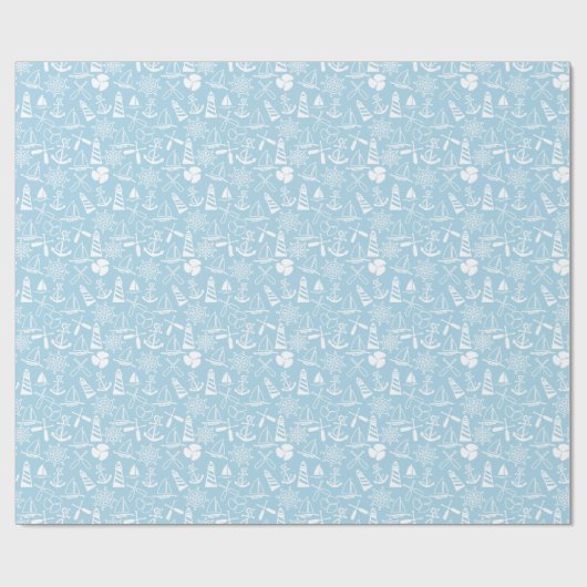 Nautical Baby Blue Anchors Sailboat Wrapping Paper Cadeaupapier (Vlak)