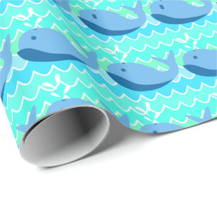 Nautical Baby Blue Whales & Waves Cadeaupapier