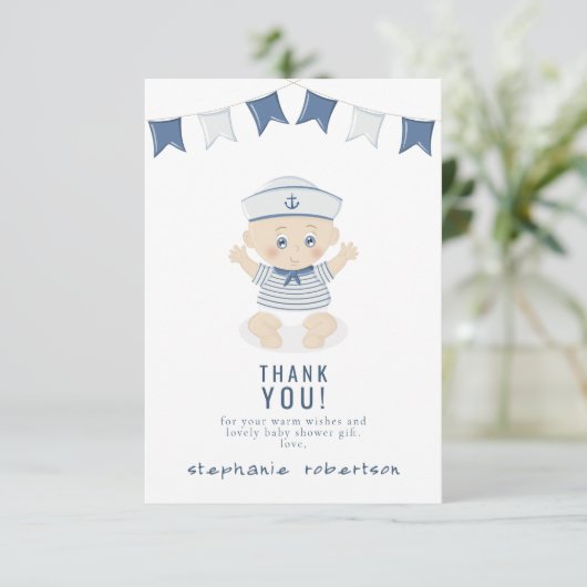 Nautical Baby Boy Baby Shower Bedankt Kaart (Staand voorkant)