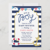 Nautical Baby Boy Shower Gold Anchor Navy Stripes Kaart (Voorkant)