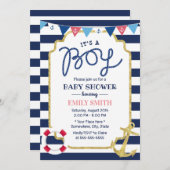 Nautical Baby Boy Shower Gold Anchor Navy Stripes Kaart (Voorkant / Achterkant)