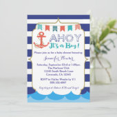 Nautical Baby Boy Shower Invitation Navy Blue Kaart (Staand voorkant)