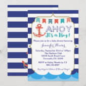 Nautical Baby Boy Shower Invitation Navy Blue Kaart (Voorkant / Achterkant)