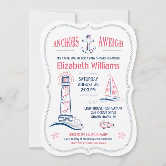 Nautical Baby Girl Shower Kaart (Voorkant)