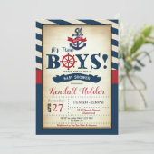  Nautical Baby shower Ahoy Het is tweelingjongens Kaart (Staand voorkant)