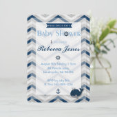 Nautical Baby shower Invitation Boy Blue Chevron Kaart (Staand voorkant)