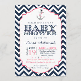Nautical Baby shower Invitation, Chevron Pink Blue Kaart
