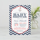 Nautical Baby shower Invitation, Chevron red marin Kaart (Staand voorkant)