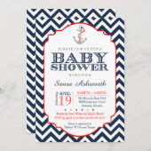 Nautical Baby shower Invitation, Chevron red marin Kaart (Voorkant / Achterkant)
