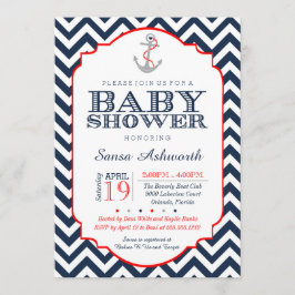 Nautical Baby shower Invitation, Chevron red marin Kaart