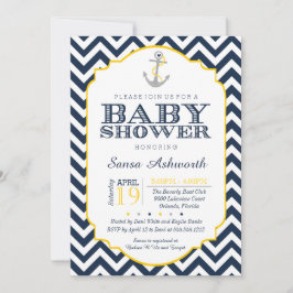 Nautical Baby shower Invitation, Chevron yellow Kaart