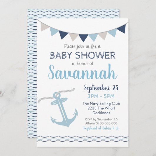 Nautical Baby shower Invitation Kaart (Voorkant / Achterkant)