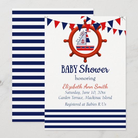 Nautical Baby shower Invitation Kaart (Voorkant / Achterkant)