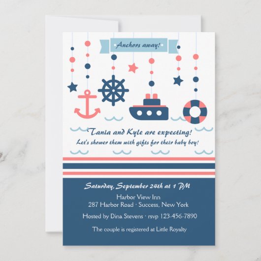 Nautical Baby shower Invitation Kaart (Voorkant)