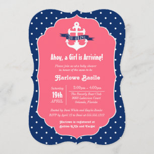 Nautical Baby shower Invitation, Roze Blue Girl Kaart